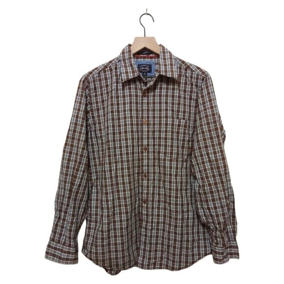 Allen Solly Brown Plaid Contemporary Fit Casual Button Down Sz 40 - Picture 1 of 9